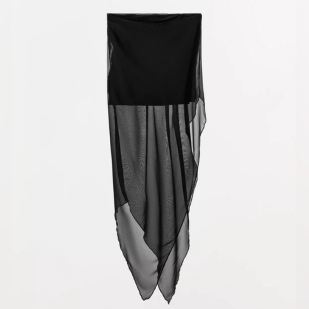 ZARA STRAPLESS LONG SHEER TOP BLACK - Picture 8 of 10